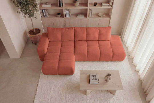 Canapé d'angle droit convertible CASANOVA Constance en tissu chenille terracotta — photo produit