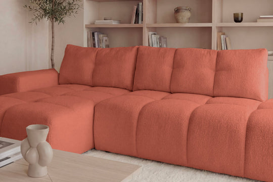 Canapé d'angle droit convertible CASANOVA Constance en tissu chenille terracotta — photo produit