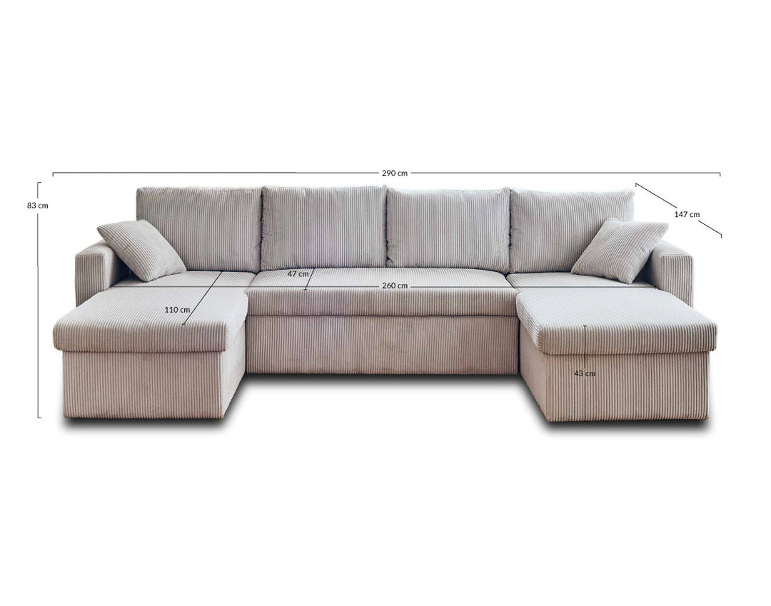 Canapé BEST MOBILIER Cyrus 7 places panoramique velours côtelé Terracotta