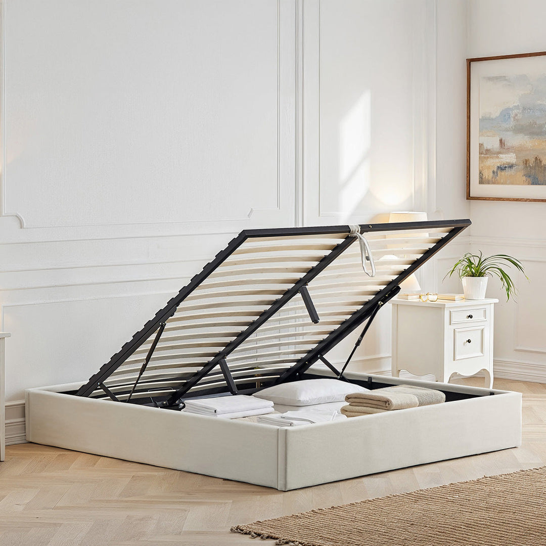 Sommier coffre Atlas en tissu beige