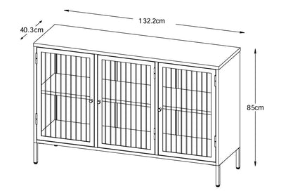 Buffet DRAWER 3 portes en verre strié et métal BJORN Bordeaux