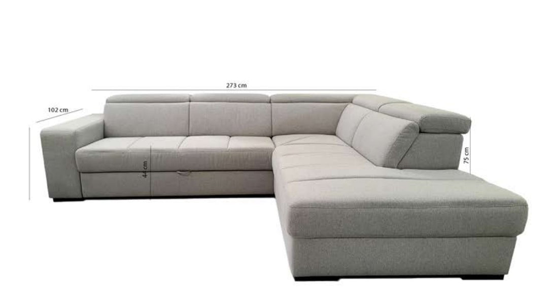 ALINEA Canapé Origano bleu calabrun d'angle droit convertible avec coffre en tissu doux