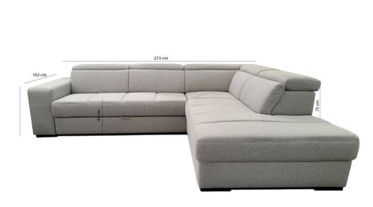 ALINEA Canapé Origano bleu calabrun d'angle droit convertible avec coffre en tissu doux