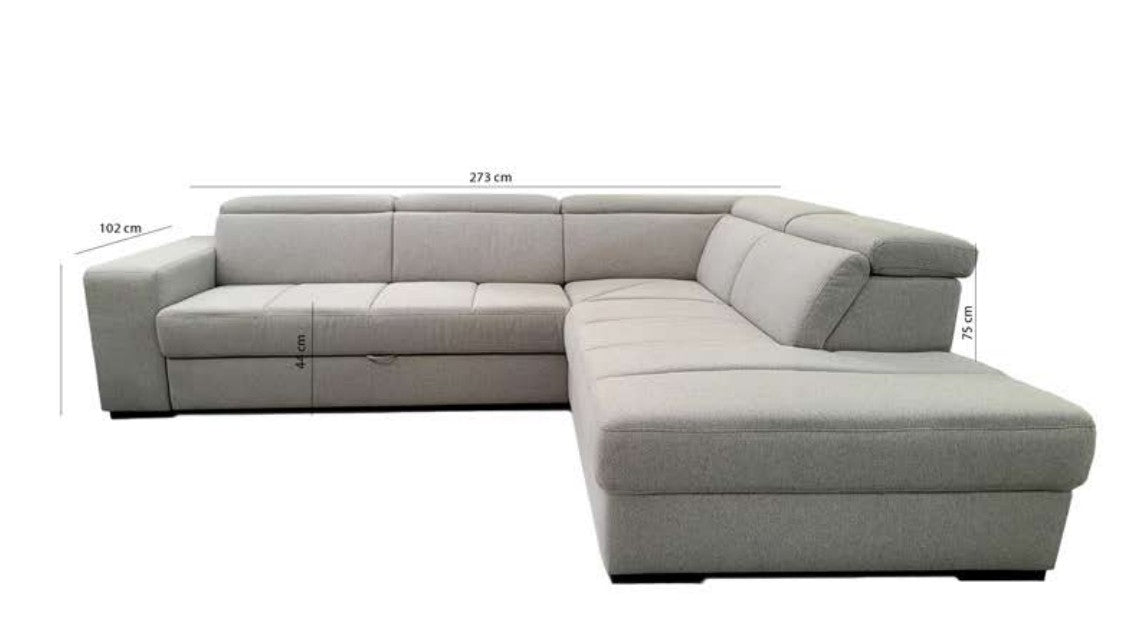 ALINEA Canapé Origano bleu calabrun d'angle droit convertible avec coffre en tissu doux