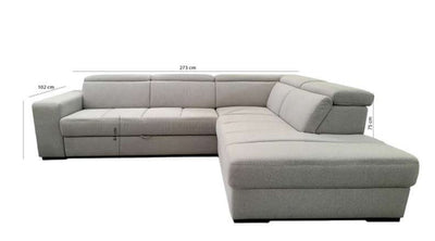 ALINEA Canapé Origano bleu calabrun d'angle droit convertible avec coffre en tissu doux