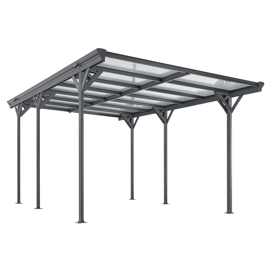 Carport JUSKYS toit plat 5x3m en aluminium gris anthracite