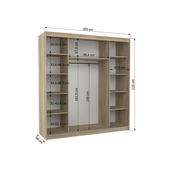 Armoire LES TENDANCES Dalia 200 cm 2 portes miroir blanc