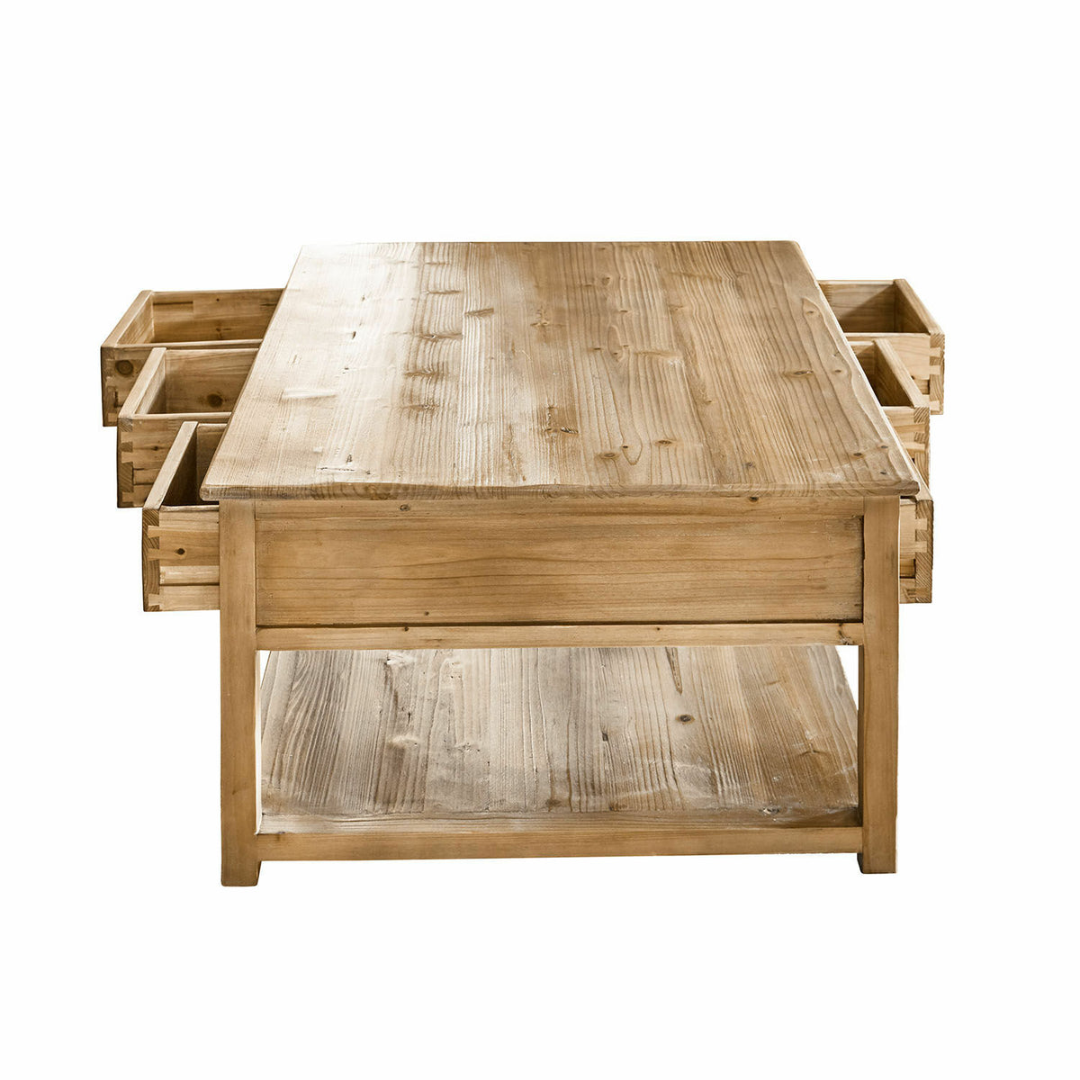 Table basse LOBARON Etienne sapin revalorisé 6 tiroirs — photo produit