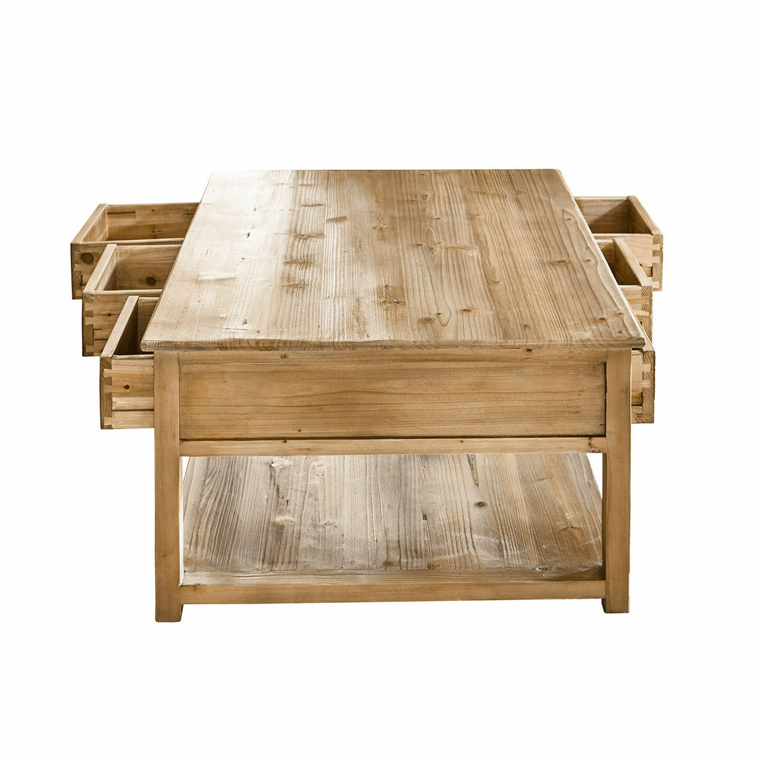Table basse LOBARON Etienne sapin revalorisé 6 tiroirs