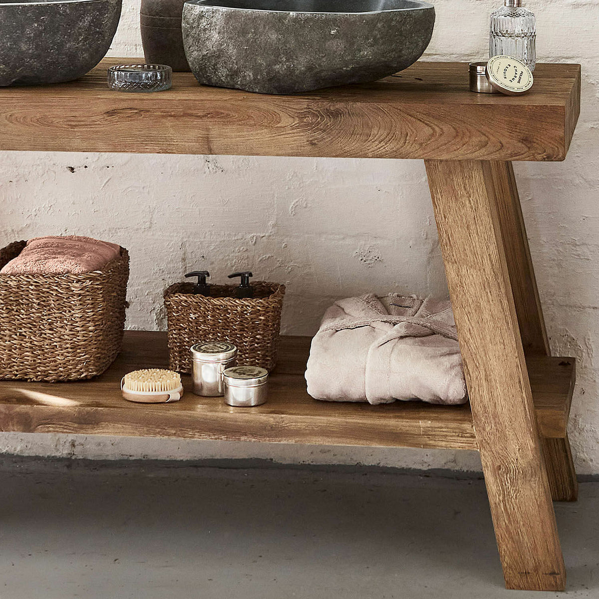 Meuble double vasque LOBERON teck et pierre naturelle