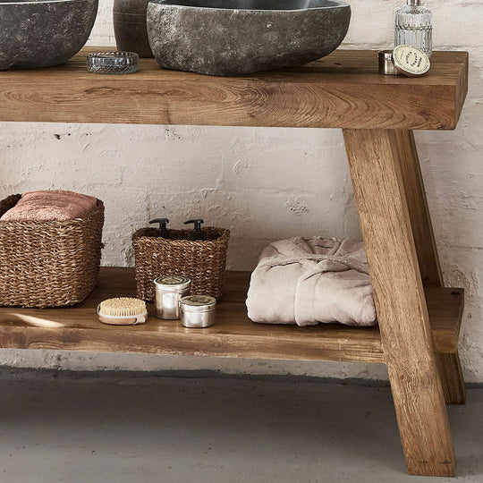 Meuble double vasque LOBERON teck et pierre naturelle