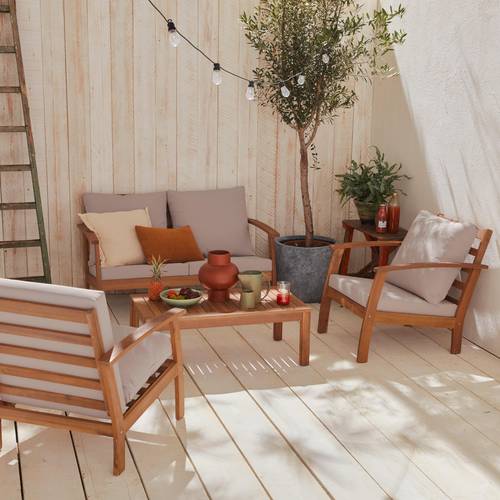 Salon de jardin SWEEEK Ushuaia bois d'acacia 4 places beige