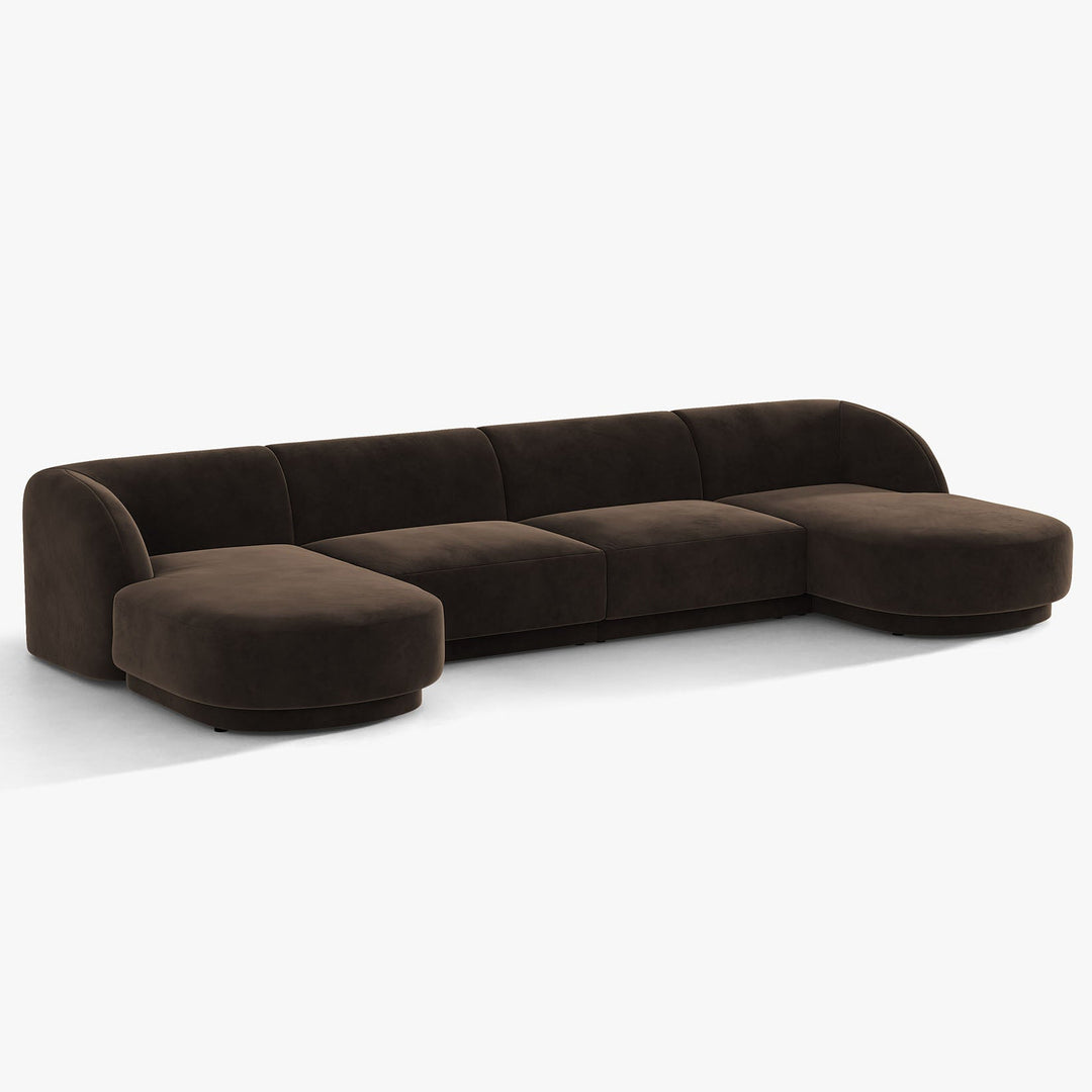 Canapé d'angle MICADONI Miley 4 places velours marron foncé