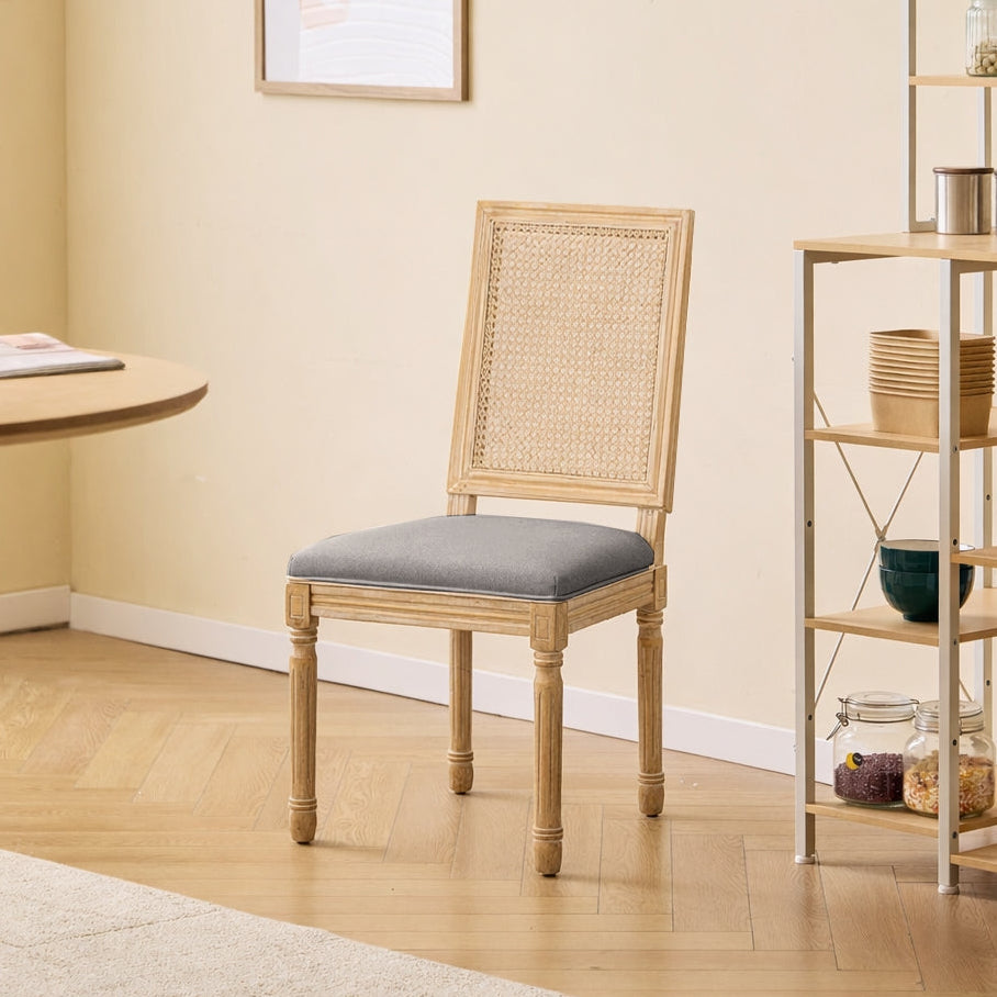 Lot de 2 chaises Nordlys en bois et cannage avec assise en tissu gris foncé CAMBRIDGE