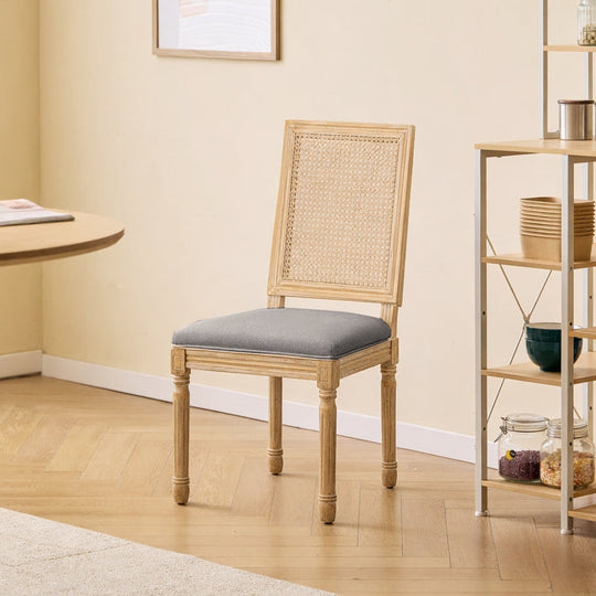 Lot de 2 chaises Nordlys en bois et cannage avec assise en tissu gris foncé CAMBRIDGE