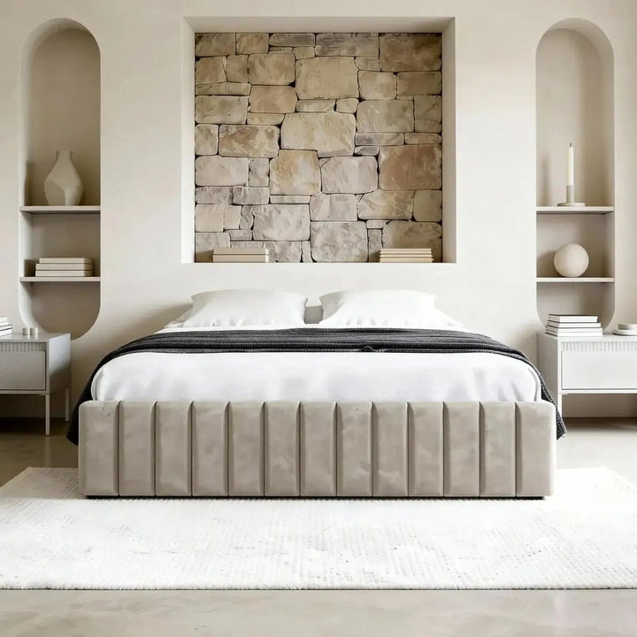 Lit coffre CASANOVA PARIS Elena velours beige 160x200