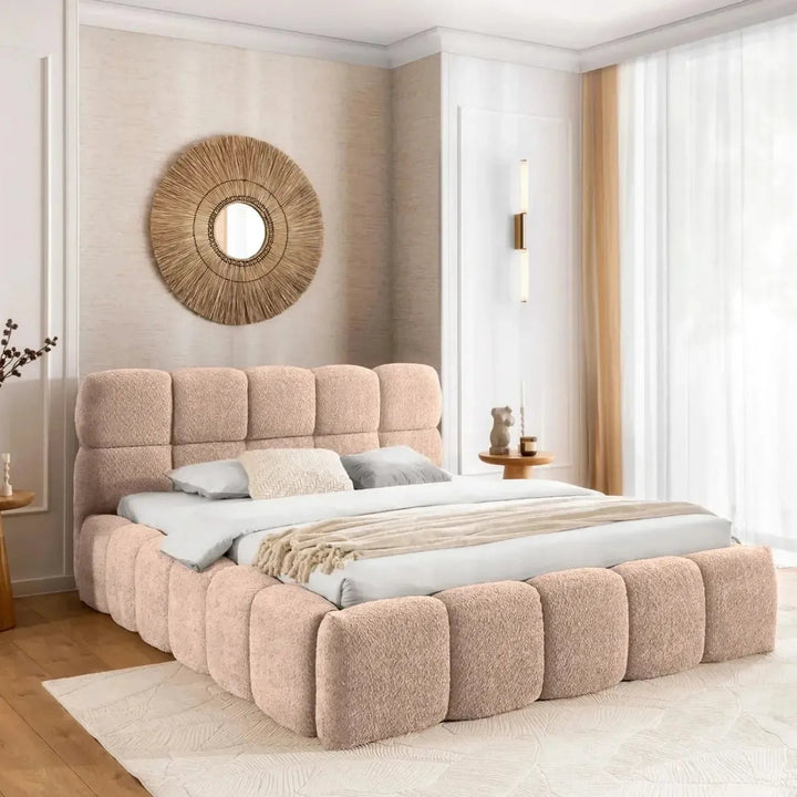 Lit coffre CASANOVA Elise en tissu bouclette rose 140x200cm