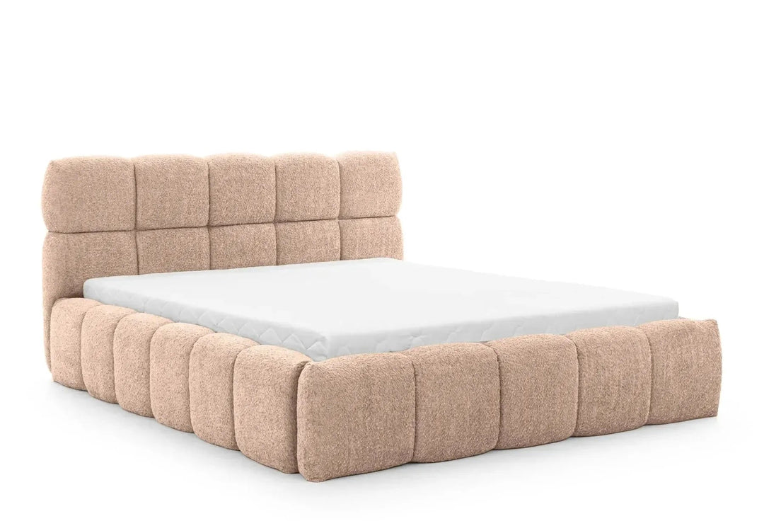 Lit coffre CASANOVA Elise en tissu bouclette rose 140x200cm — photo produit