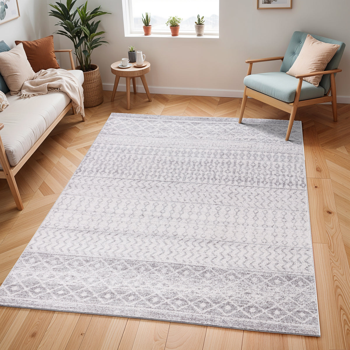 Tapis SURYA Nice scandinave, motif géométrique losanges gris et blanc, vue 11