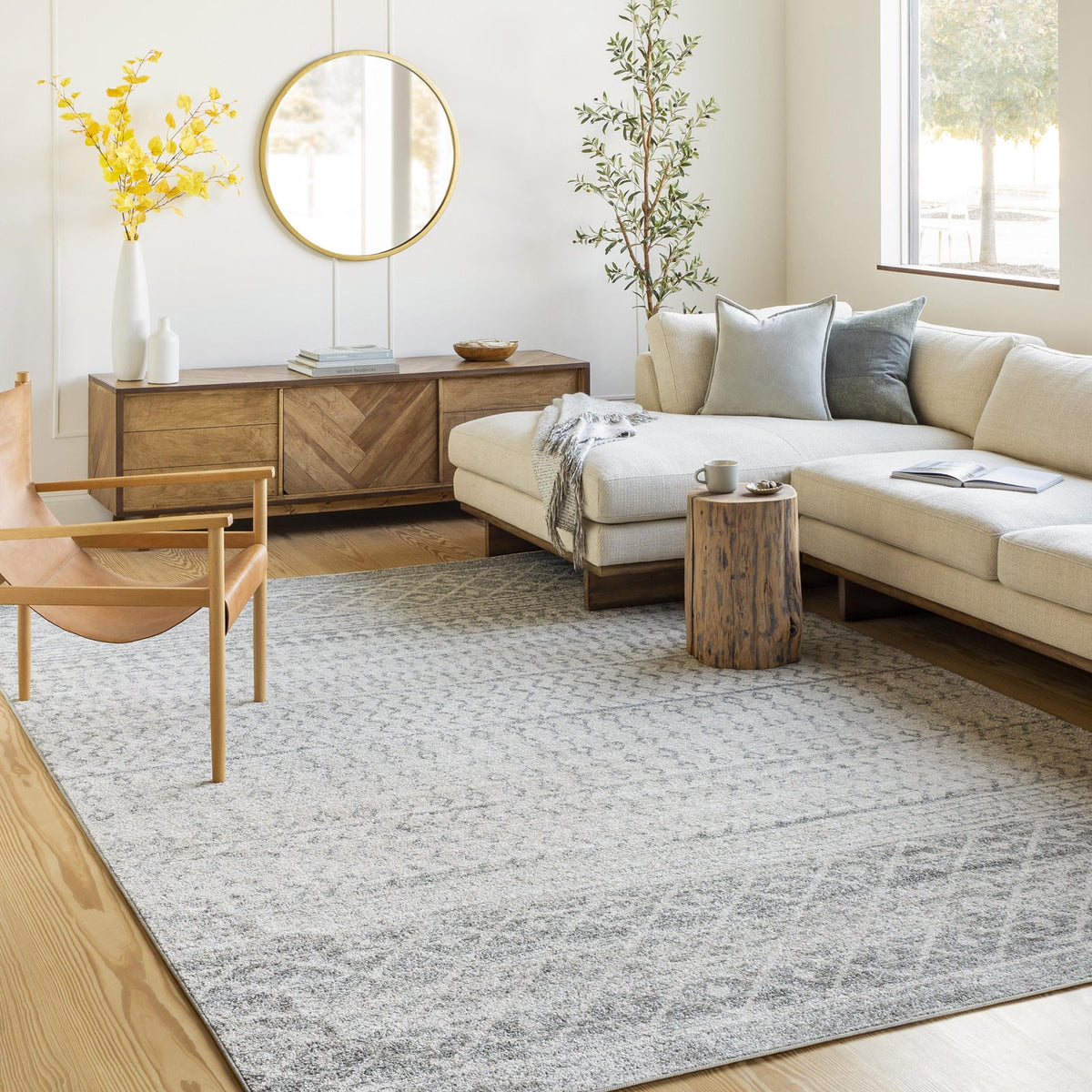 Tapis SURYA Mila scandinave, motif géométrique fin gris clair sur fond blanc, vue 9