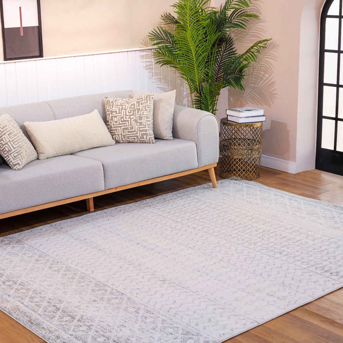 Tapis SURYA Mila scandinave, motif géométrique fin gris clair sur fond blanc, vue 10