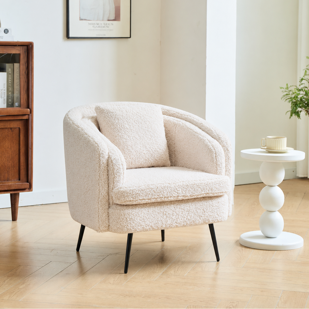 Fauteuil de salon Nordlys en métal et bouclettes blanches DUKE