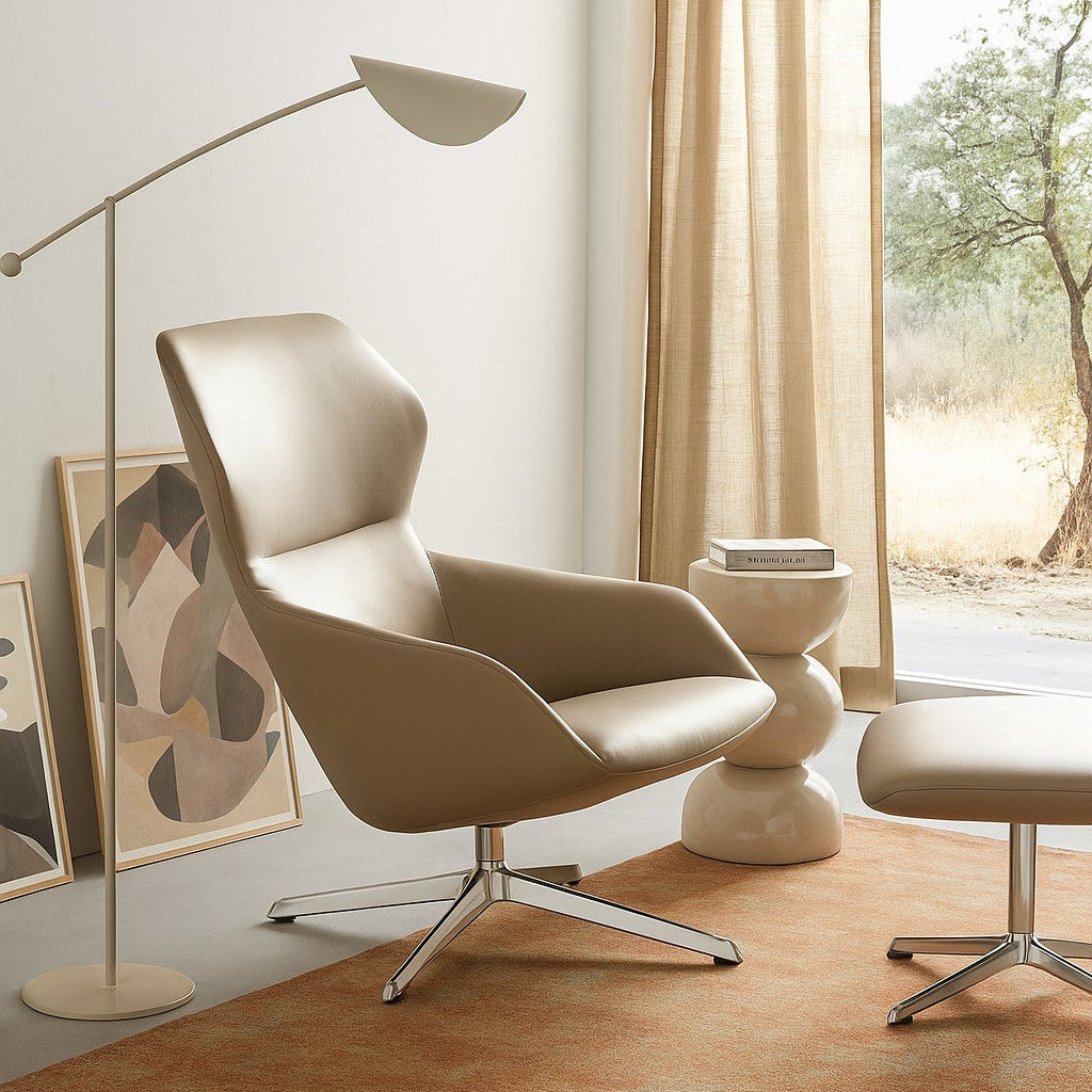 Fauteuil Archie cuir pleine fleur taupe AMPM