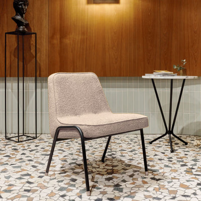 Fauteuil Club 366 Métal en tissu Boucle Creme