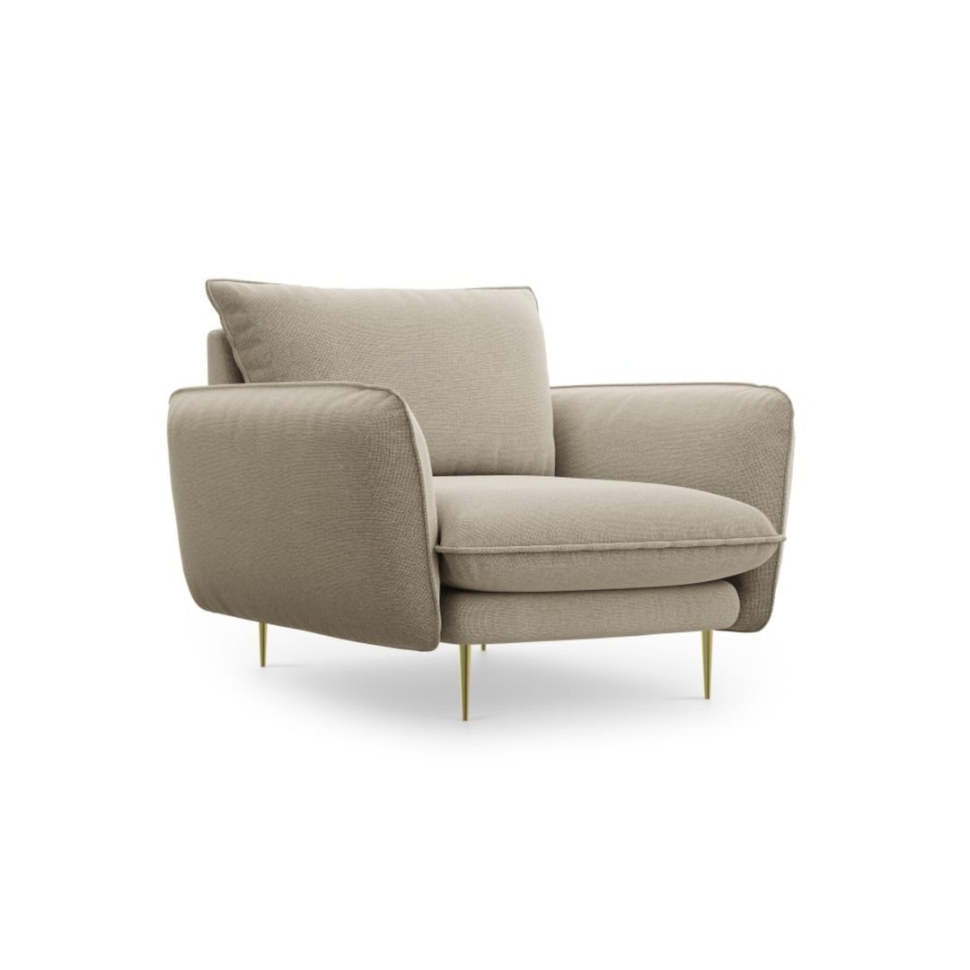 Fauteuil COSMOPOLITAN DESIGN Vienna en tissu structurel beige pieds doré
