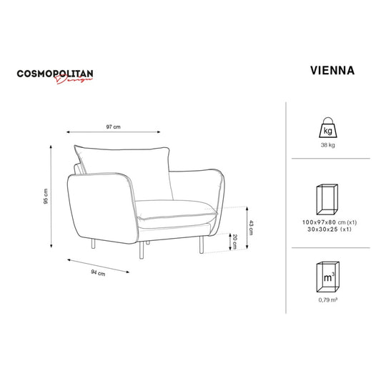 Fauteuil COSMOPOLITAN DESIGN Vienna en tissu structurel beige pieds doré