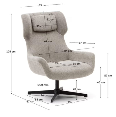 Fauteuil pivotant KAVE HOME avec accoudoirs Zalina en chenille beige et acier avec finition noire