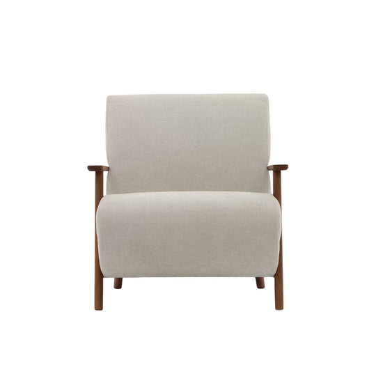 Fauteuil KAVE HOME Meghan en chenille perle et bois de frêne finition noyer