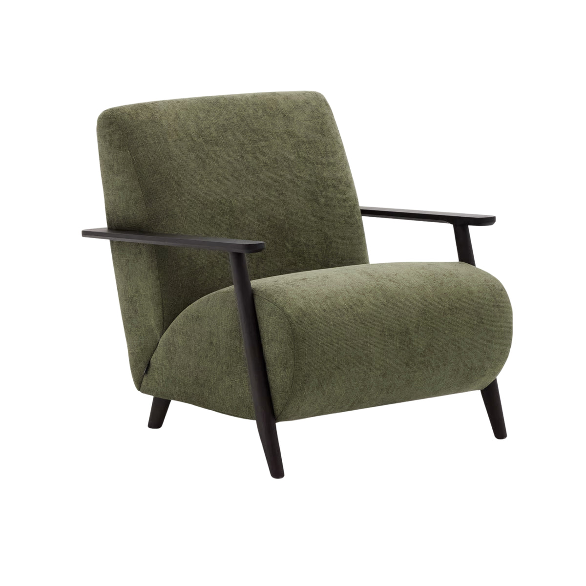 Fauteuil KAVE HOME Meghan en chenille vert et bois de frêne finition noir