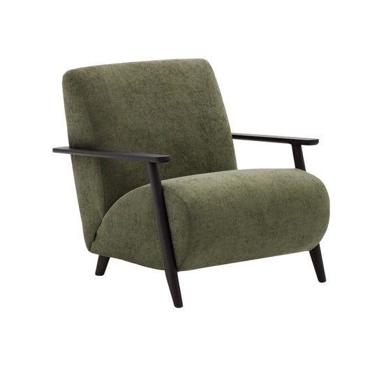 Fauteuil KAVE HOME Meghan en chenille vert et bois de frêne finition noir