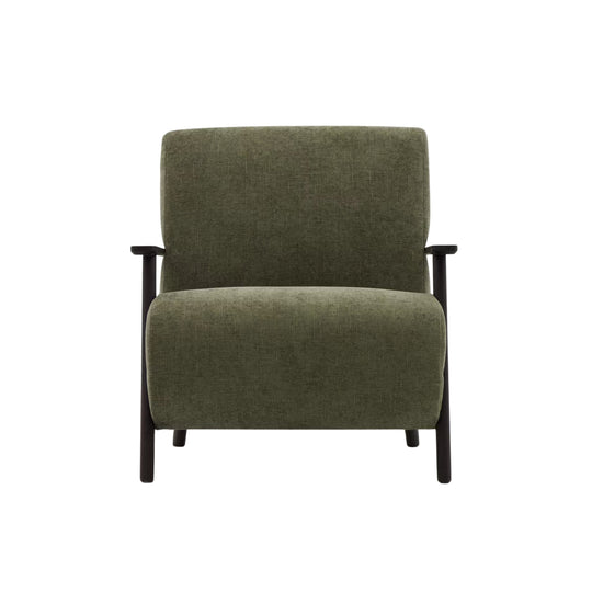 Fauteuil KAVE HOME Meghan en chenille vert et bois de frêne finition noir