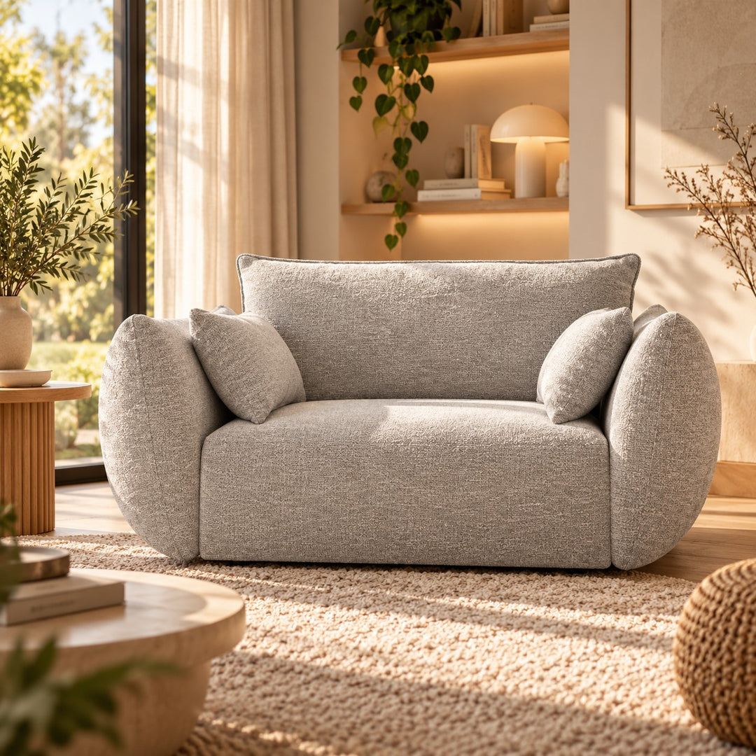 Fauteuil MAISON HERITAGE Clau en tissu chenille gris clair