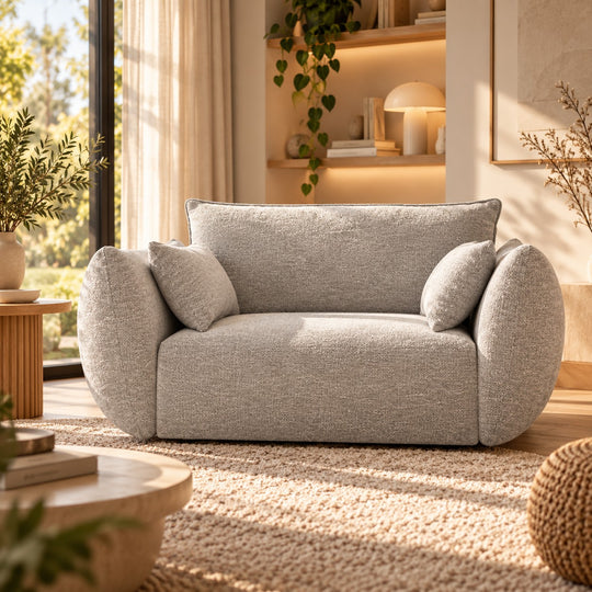 Fauteuil MAISON HERITAGE Clau en tissu chenille gris clair