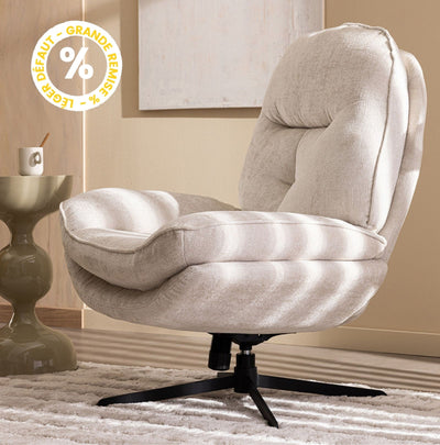 Fauteuil SOFIA Ecru pivotant pieds étoiles en velours DRAWER