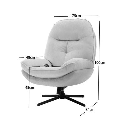 Fauteuil SOFIA Ecru pivotant pieds étoiles en velours DRAWER