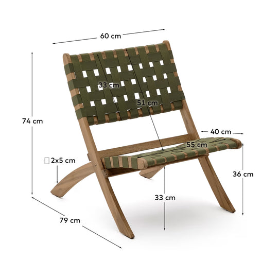 Fauteuil pliable KAVE HOME Chabeli bois d'acacia et corde verte