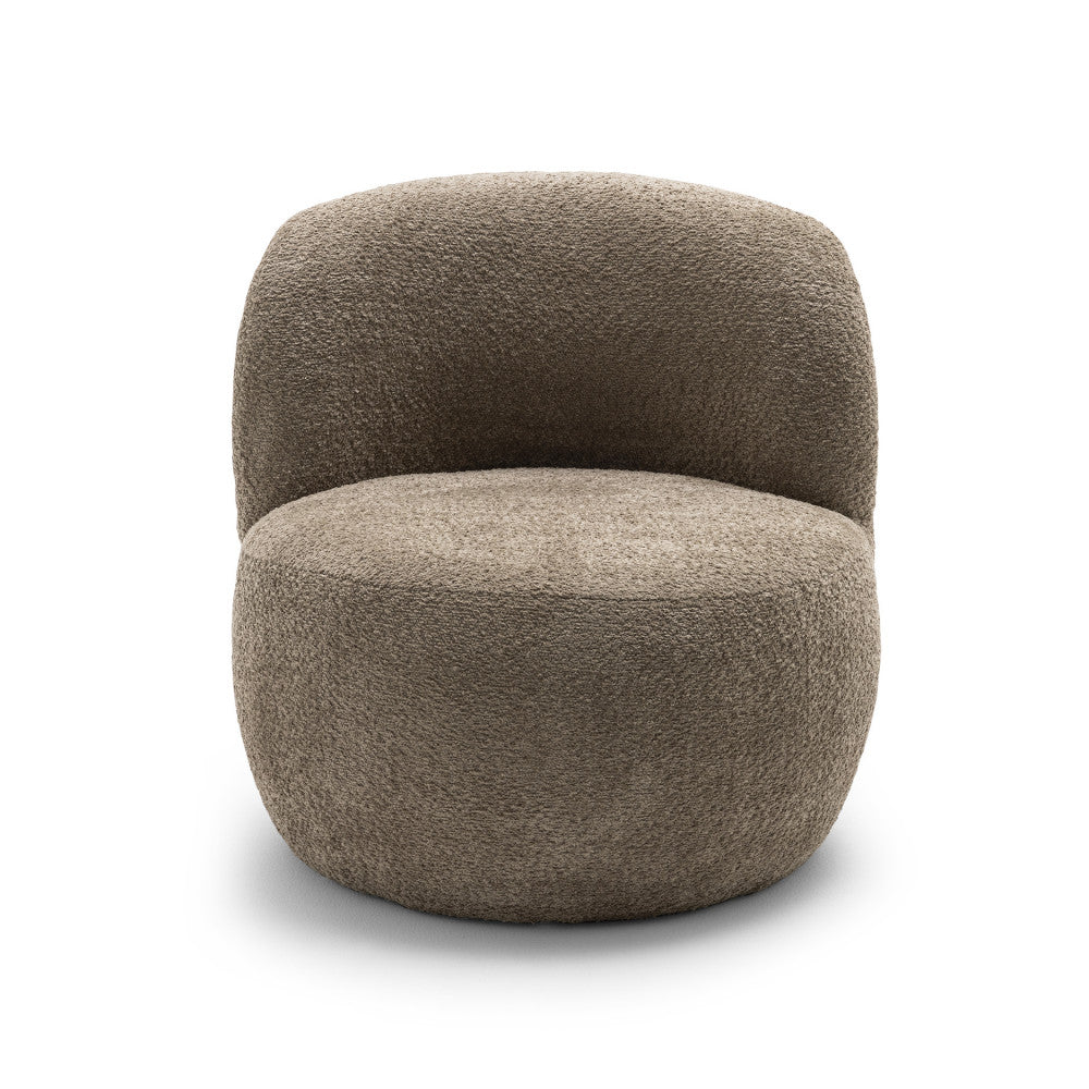 Fauteuil DRAWER Mo rond en tissu bouclette taupe