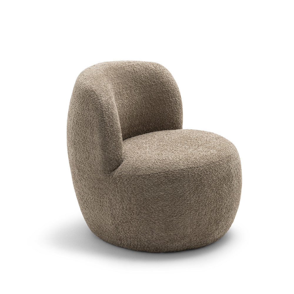 Fauteuil DRAWER Mo rond en tissu bouclette taupe
