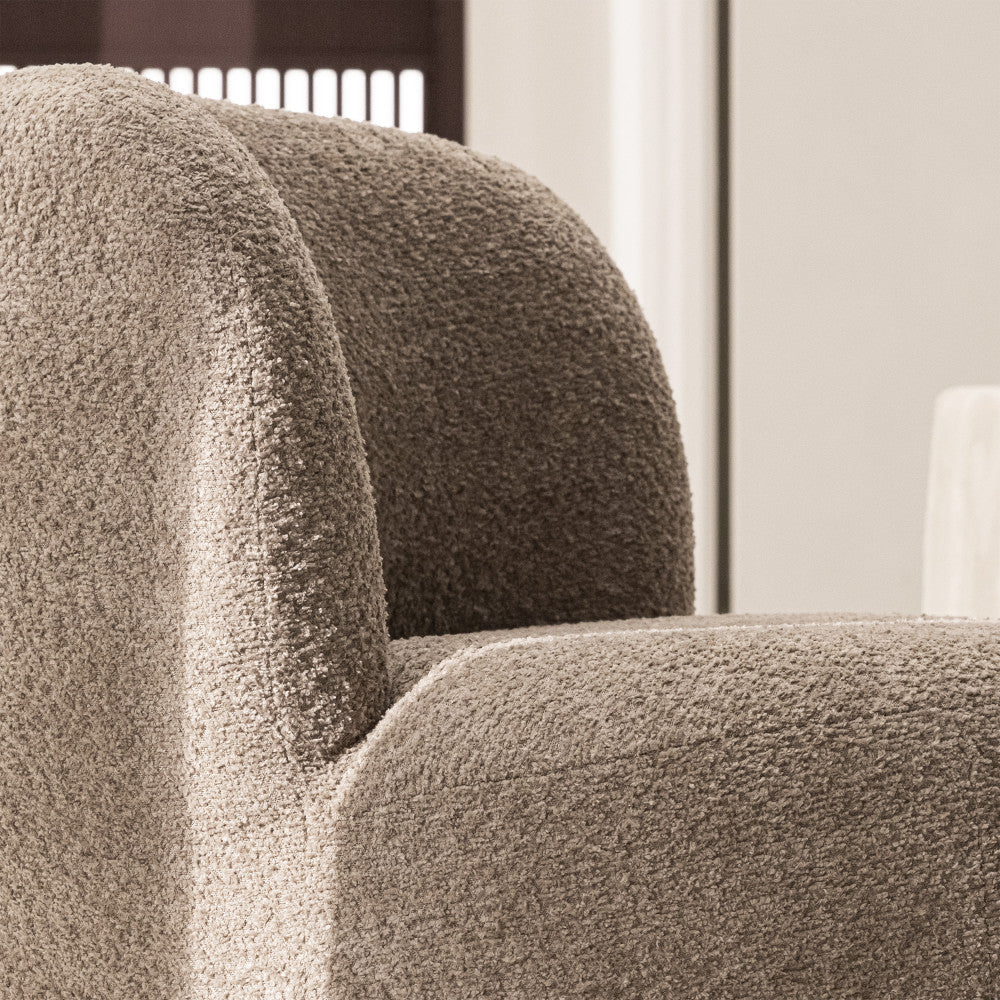Fauteuil DRAWER Mo rond en tissu bouclette taupe