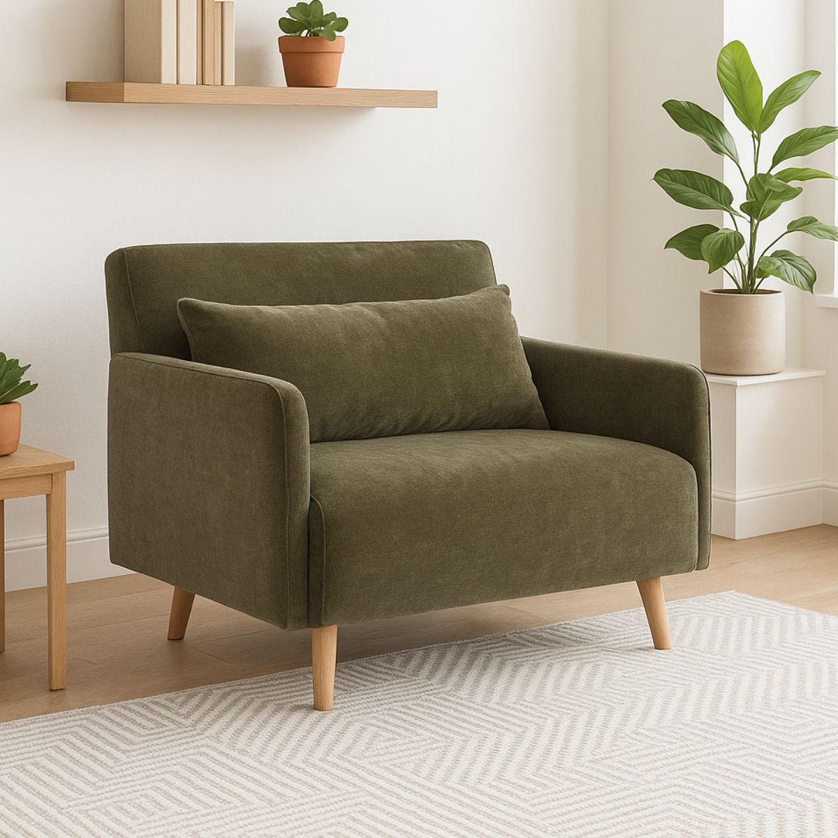Fauteuil BELUSHI convertible en tissu chenille vert Kaki Drawer
