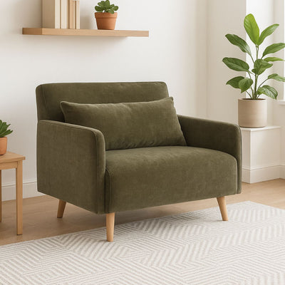 Fauteuil BELUSHI convertible en tissu chenille vert Kaki Drawer
