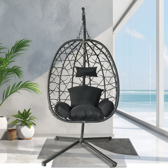 Fauteuil suspendu effet rotin noir Cuzco de face