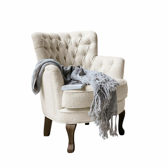 Fauteuil capitonné LOBERON Calgary en tissu bouclette crème — photo produit