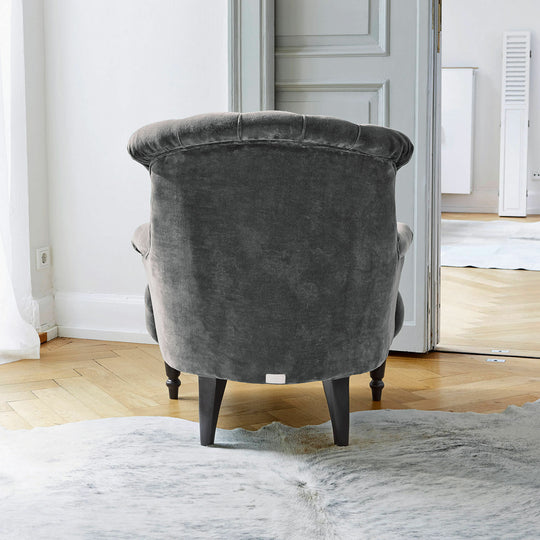 Fauteuil Chesterfield LOBERON Parranquet en velours gris — photo produit