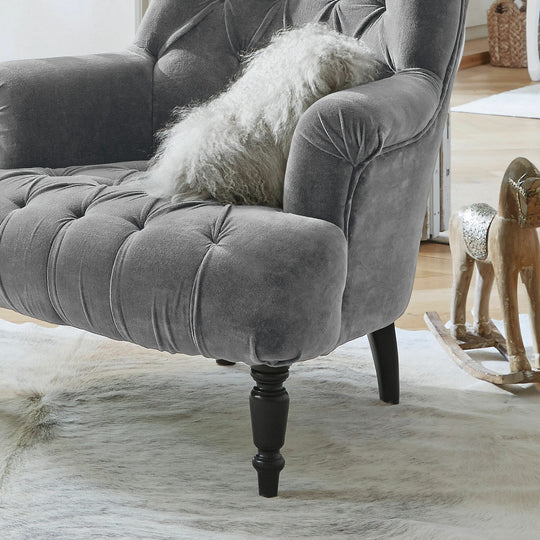 Fauteuil Chesterfield LOBERON Parranquet en velours gris — photo produit