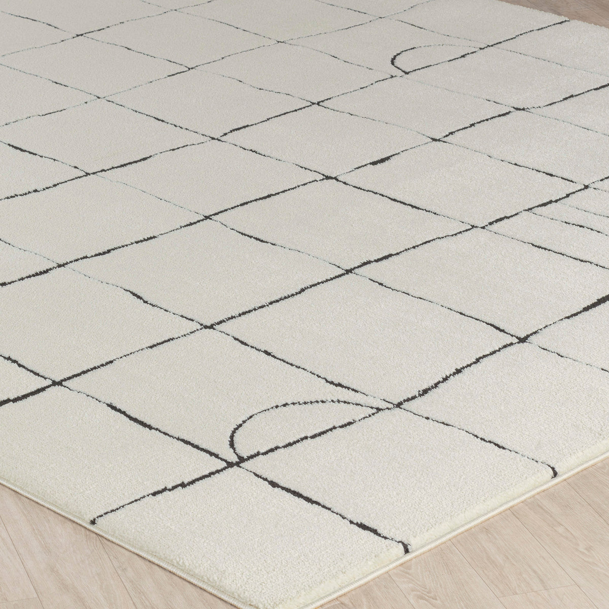 Tapis SURYA Inchon scandinave, motif quadrillage de lignes anthracite sur fond crème, vue 6